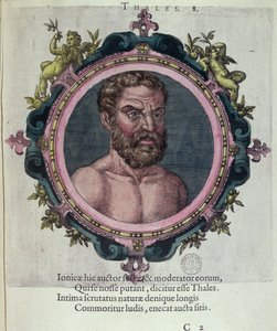 Thales von Milet (ca. 625-547 v. Chr.), Illustration aus Veterum et Recentium Medicorum Philosophorumque Icones von Johannes Sambucus (1531-1584), veröffentlicht von Plantin in Antwerpen 1574 (Farbstich)