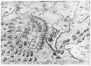 Die englische und niederländische Flotte gegen die spanische Flotte im Hafen von Cádiz, 1596