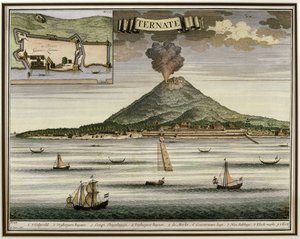 Die Insel Ternate, Molukken, Indonesien, Illustration aus Oud Nieuw Oost-Indien, 1724-26 von Dutch School