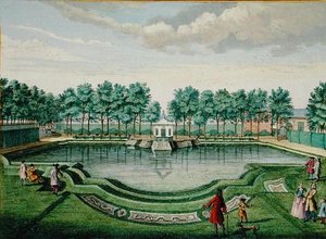 Ansicht des Hirschparks am großen See und des Pavillons, aus 