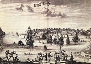 Ansicht des Hafens und der Stadt Galle, veröffentlicht in Amsterdam 1676