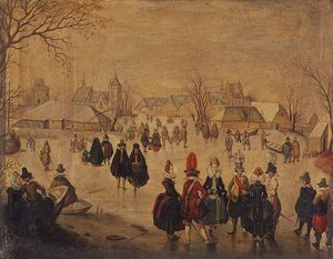 Winterlandschaft: Stilvolle Schlittschuhläufer auf einem See
