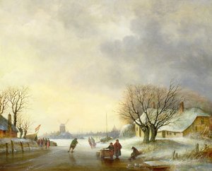 Winterszene mit einer Windmühle