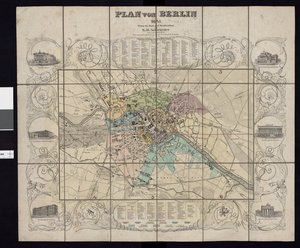 Karte aus der Kartensammlung der Nationalbibliothek. Die Karte wurde in Berlin (1841) herausgegeben und zeigt Berlin von E.H. Schroeder