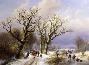 Eine bewaldete Winterlandschaft mit Figuren, 1863 von E.J. Verboeckhoven