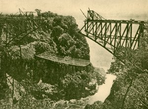 Bau der Zambesi-Eisenbahnbrücke, um 1930