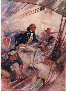 Nelson entert die San Josef in der Schlacht von St. Vincent, Illustration aus 
