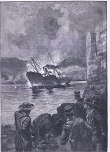 Der Spanisch-Amerikanische Krieg: Das Sinken der Merrimac, Illustration aus Cassells Geschichte Englands, 1900er Jahre von E.S. Hodgson