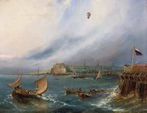 Die erste Ballonüberquerung des Ärmelkanals, 7. Januar 1785, ca. 1840