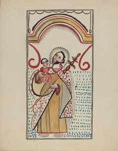 Detail vom großen Altar an der Ostwand der Sanctuario-Kirche in Chimayo. St. Christophorus von E. Boyd