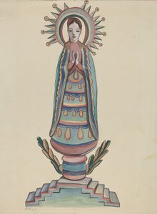 New Mexico, "Bulto", Polychrome Holzfigur von E. Boyd