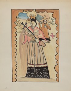 St. Johannes Nepomuk - Gemalt auf Büffelhaut vor 1800, 1935-1942 von E. Boyd