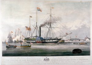 Königin Victoria und Prinz Albert bei ihrer Ankunft in der königlichen Werft, Woolwich, Kent, 1843 von E Duncan