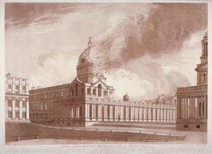 Ansicht des Feuers im Greenwich Hospital, London, am Morgen des 2. Januar 1779
