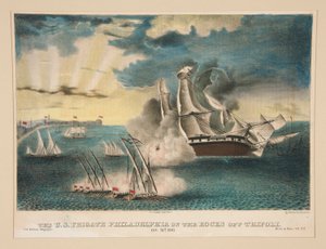 Die US-Fregatte Philadelphia auf den Felsen vor Tripolis (Aus dem U.S. Military Magazine Army and Navy, Vol. II) von E. J. Pinkerton