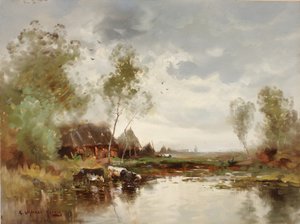 Landschaft mit Windmühle, spätes 19. - frühes 20. Jahrhundert von E. Landseer Harris