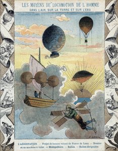 Aerostation - Flugbootprojekt von Pierre de Lana - Fluggerät von Besnier (1678) - Ballon - Luftschiffballon - Illustration von E Letellier - Schutz historisches Notizbuch, Ende 19. Jahrhundert