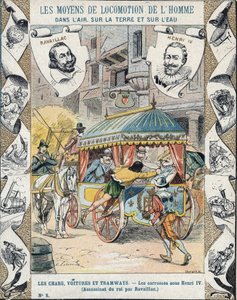 Ermordung von Heinrich IV. durch Francois Ravaillac in der Rue de la Ferronerie am 14. Mai 1610 - Aus einem Schutzumschlag für Schulbücher, Ende des 19. Jahrhunderts - Tod von Heinrich IV.: Ermordung von Heinrich IV. (1553 - 1610) am 14. Mai 1610 durch Fra