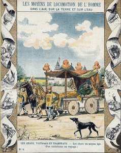 Panzer im Mittelalter - Eine Burgherrin auf Reisen - Illustration von E. Letellier - Schützt historisches Notizbuch, Ende 19. Jahrhundert von E. Letellier