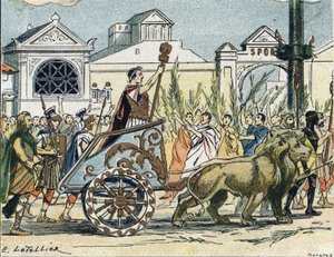 Der Triumphzug von Julius Caesar (Giulio Cesare oder Caius Julius Caesar), Politiker und römischer Schriftsteller von E. Letellier