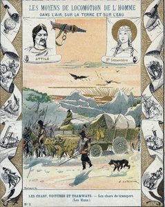 Transportpanzer - Die Hunnen von Attila (ca. 395-453) - Barbarische Invasionen - Illustration von E Letellier - Historisches Notizbuch, Ende des 19. Jahrhunderts von E. Letellier