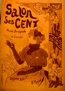 Eine Frau, die eine Einladung untersucht, Salon des Cent