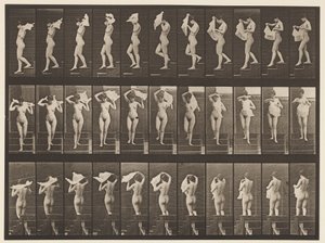 Tafel 133. Treppenabstieg, Taschentuch über die Schultern werfen von Eadweard Muybridge