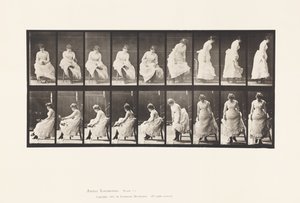 Tafel 422. Toilette; Schuhe anziehen und vom Stuhl aufstehen, 1885 von Eadweard Muybridge
