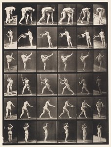 A, Ball heben; B, Eimer Wasser ausleeren von Eadweard Muybridge