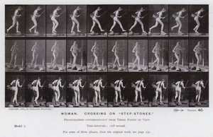 Die menschliche Figur in Bewegung: Frau, die über "Trittsteine" geht von Eadweard Muybridge