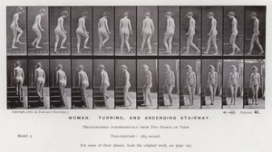 Die menschliche Figur in Bewegung: Frau, drehend und Treppe hinaufsteigend von Eadweard Muybridge