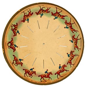 Zoopraxiskop-Scheibe zeigt ein galoppierendes Pferd, 1893 von Eadweard Muybridge
