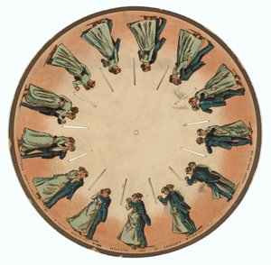 Zoopraxiskop-Scheibe zeigt ein Paar beim Walzer, 1893 von Eadweard Muybridge