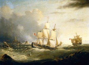 Zweidecker vor dem Longships-Leuchtturm, Lands End von Ebenezer Colls