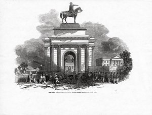 Die große Wellington-Statue, wie sie von Constitution Hill aus erscheinen würde, veröffentlicht in 