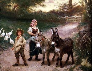Bauernkinder mit Eseln von Edgar Bundy