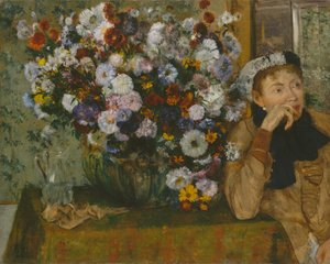 Eine Frau sitzt neben einer Vase mit Blumen Madame Paul Valpinçon von Edgar Degas