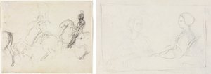 Kampfszene mit gepanzerten Figuren zu Pferd (recto) Zwei sitzende Frauen (verso) von Edgar Degas