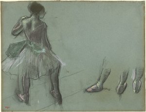 Tänzerin von hinten gesehen und drei Studien von Füßen