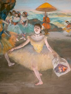 Tänzerin mit einem salutierenden Blumenstrauß (Detail) von Edgar Degas