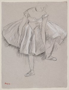 Tänzerin, die ihren Schuh richtet, frühe 1880er Jahre