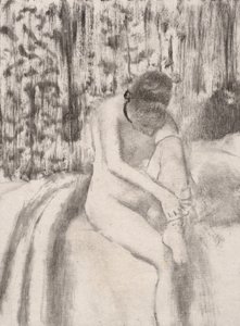 Mädchen zieht ihre Strümpfe an, 1876-77 von Edgar Degas