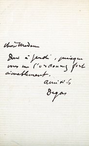 Brief des Künstlers an Berthe Morisot (1841-95) von Edgar Degas