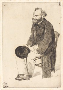 Manet sitzt, nach links gewandt