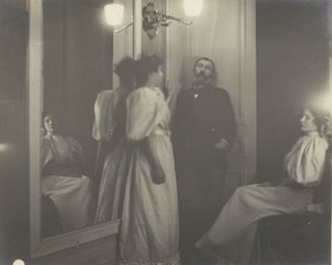 Porträt mit Spiegel von Henry Lerolle und seinen zwei Töchtern, Yvonne und Christine von Edgar Degas