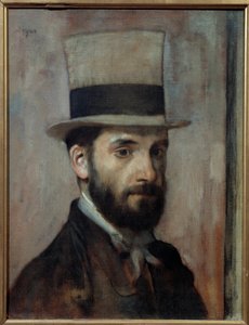 Porträt von Leon Joseph Florentin Bonnat. Der Maler trägt einen Zylinder. Gemälde von Edgar Degas von Edgar Degas