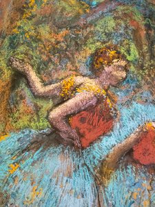 Drei Tänzerinnen (blaue Röcke, rote Korsagen) (Detail) von Edgar Degas