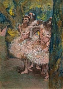 Drei Tänzerinnen in lachsfarbenen Röcken. 1904-1906. Pastell auf Marouflepapier auf Karton. von Edgar Degas