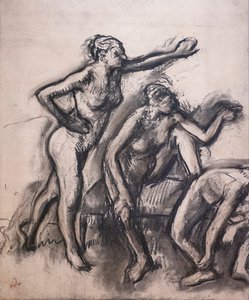 Drei nackte Tänzerinnen. Um 1903. Kohle auf Transparentpapier. von Edgar Degas