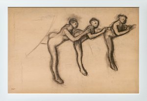 Drei nackte Tänzerinnen in Arabeske. Um 1892-1895. Kohle auf Papier auf Karton geklebt. von Edgar Degas